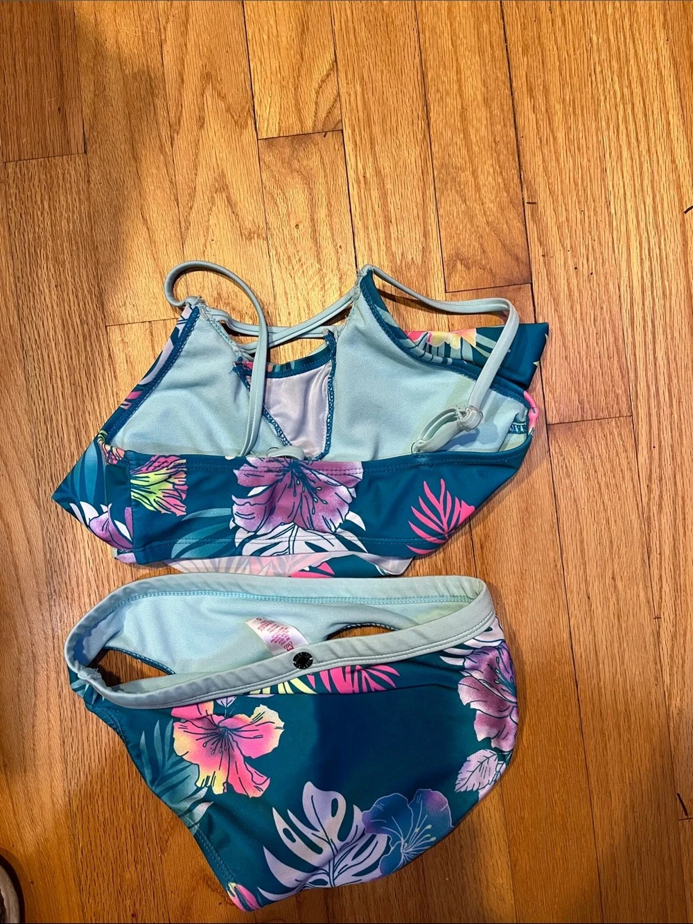 Tropical Floral Two-Piece Bikini Set - Teal Pink Lime